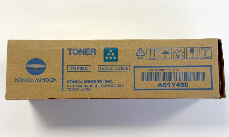 Cartus toner Konica Minolta TNP92C pentru imprimante bizhub C3120i, cu număr de parte AE1Y450.
