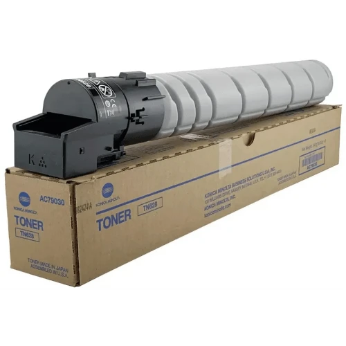 Cartus toner TN628, compatibil cu imprimantele Konica Minolta, ambalat în cutie, ideal pentru utilizare în birouri.