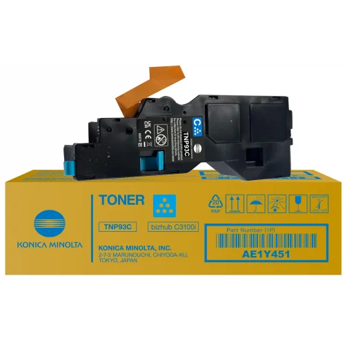 Cartus toner Konica Minolta TNP93C pentru imprimante bizhub C3100, compatibil cu diverse modele, oferind calitate superioară a imprimării.