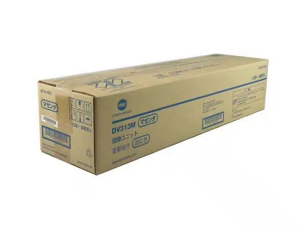 Cutie de toner DV313M, produs original pentru imprimante, ambalaj de carton cu detalii tehnice.