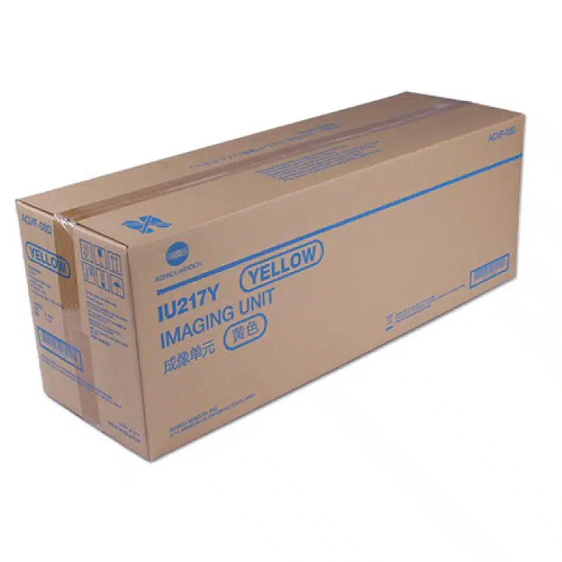 Unitate de imagine galbenă IU217Y, compatibilă cu imprimantele de birou, ambalaj de carton, produs de marca Forerunner.