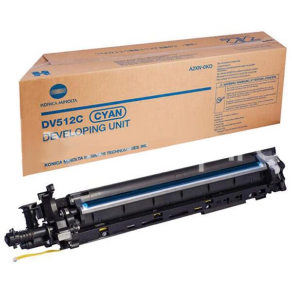 Unitate de dezvoltare DV512C Cyan pentru imprimante Konica Minolta, compatibilă cu diverse modele, oferind calitate superioară a imprimării.